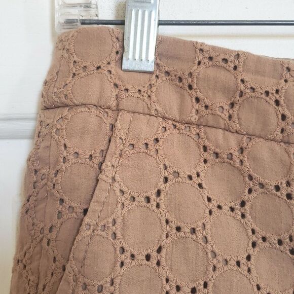 Vintage 90s Y2K Boho Eyelet Polkadot Shorts Tan Flat Front - Picture 5 of 13